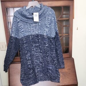 JEANNE PIERRE Navy and Gray Cowl Neck Sweater